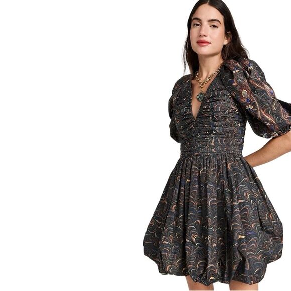 Ulla Johnson NWOT Gwen printed ruched taffeta mini dress - Picture 4 of 13